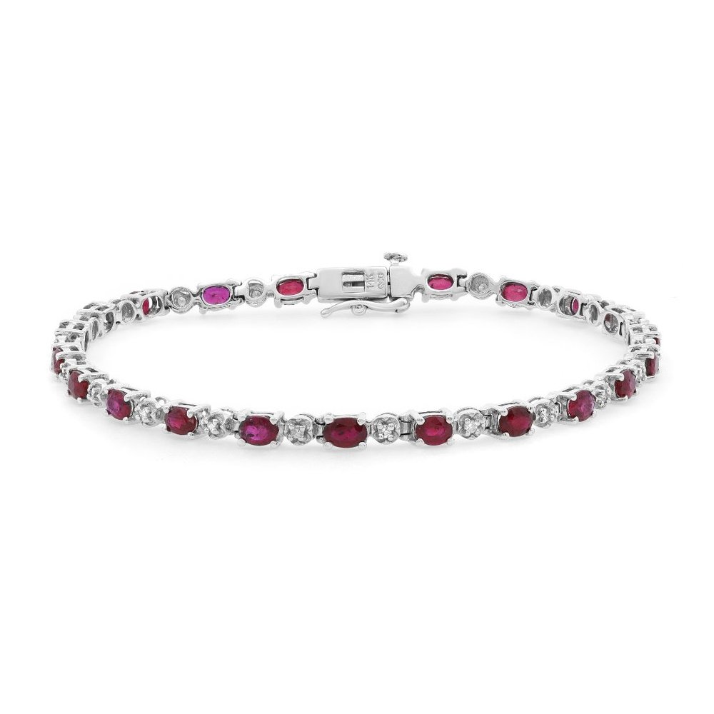 0.22cttw Diamond & 6.00cttw Ruby Tennis Bracelet 14K White Gold 7.5 Inches